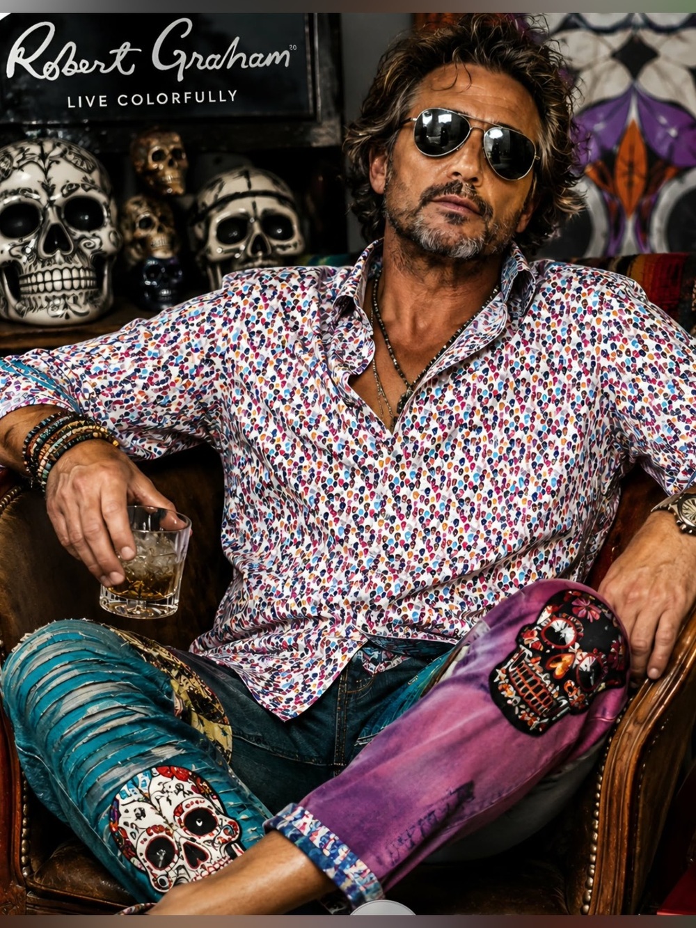 Robert Graham Multicolor Skull-Print Casual Button-Down Shirt